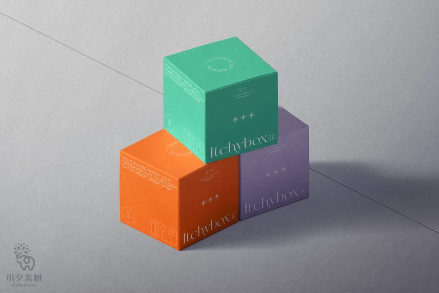方形包装盒纸盒悬浮矩阵排列组合VI效果展示贴图样机PSD设计素材【007】